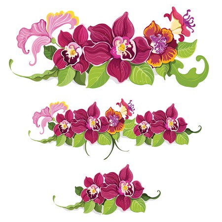 Colorful tropical summer flower garland decorative elements pattern background  のイラスト素材