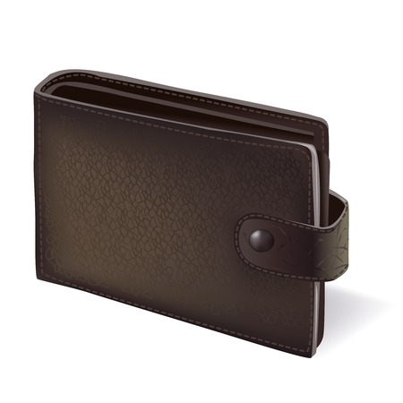 Classic modern black wallet purse with leather texture and stitches のイラスト素材
