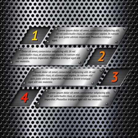Abstract metal business info graphics options layout design with perforated surface illustrationのイラスト素材