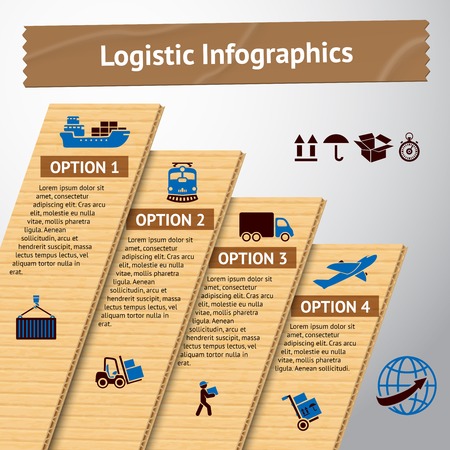 Logistic service cardboard infographics elements with transportation options and delivery chain illustrationのイラスト素材