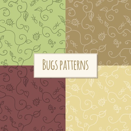 Seamless pattern bugs and leaves wallpaper backgrounds set illustrationのイラスト素材