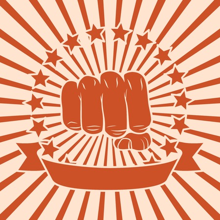Popart power force fist poster with stars and ribbon vector illustrationのイラスト素材