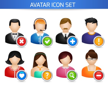 Avatar social networks icons set of forums users profile with options isolated on white vector illustrationのイラスト素材