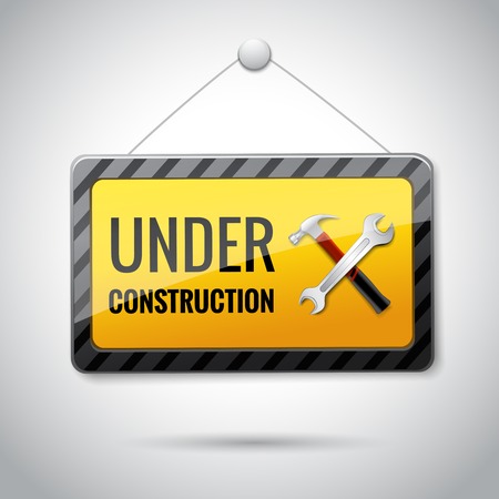 Under construction symbol with hammer and spanner  web site page temporal icon or emblemのイラスト素材