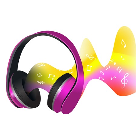 Headphones with colored decorative abstract soundwave with music signs print vector illustrationのイラスト素材