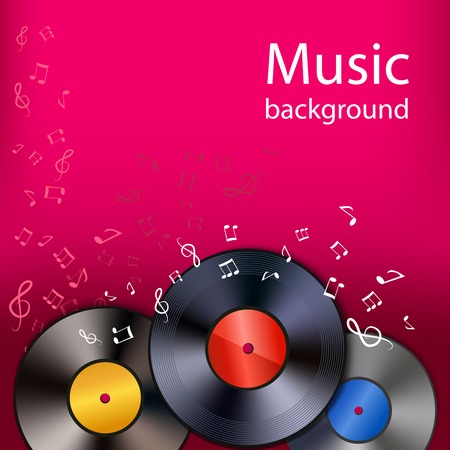 Vintage retro vinyl disks pop rock classic music background poster vector illustrationのイラスト素材