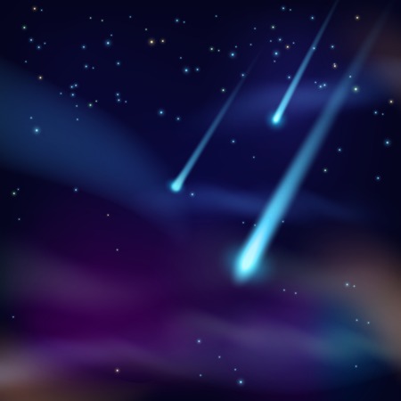 Night sky with twinkling stars and flying comets on dark background vector illustrationのイラスト素材
