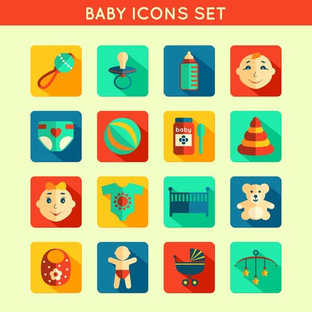 Decorative baby child icons set with bottle rattle toy ball boy and girl vector illustrationのイラスト素材