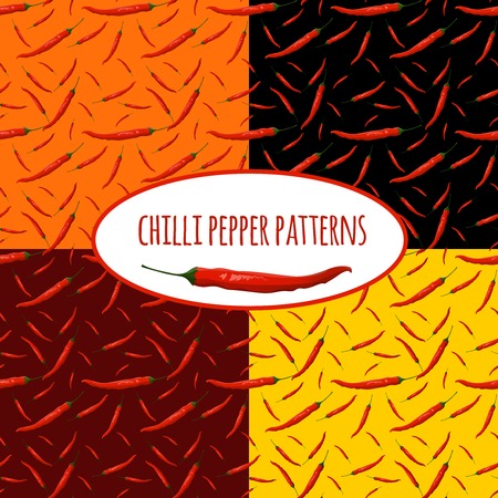 Chilli pepper natural organic colorful spicy food seamless pattern with badge vector illustrationのイラスト素材