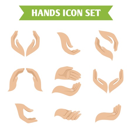 Hand holding and protect gestures icons set isolated vector illustrationのイラスト素材