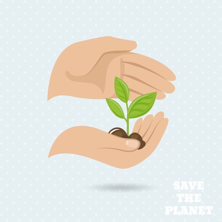 Hands holding plant sprout save the planet earth protect poster vector illustrationのイラスト素材