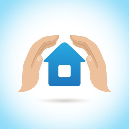 Hands hold cover house home protect insurance concept poster vector illustrationのイラスト素材