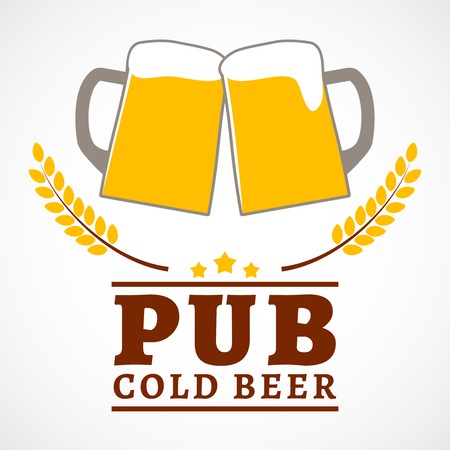 Lager beer drink mugs with wheat ears pub poster vector illustrationのイラスト素材