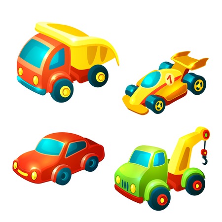 Toy transport decorative icons set with truck racing car auto isolated vector illustrationのイラスト素材