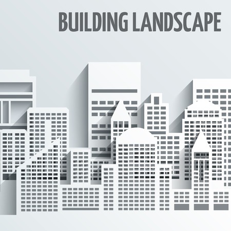 Modern city skyline building industrial paper landscape skyscraper offices vector illustrationのイラスト素材