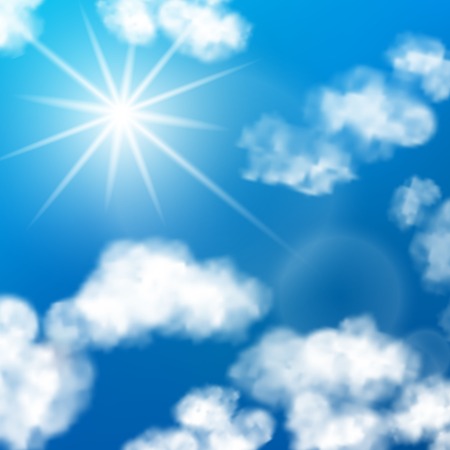 Bright blue sky with white summer fluffy clouds background vector illustrationのイラスト素材