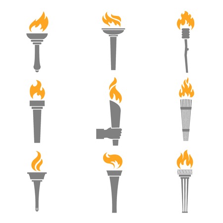 Fire torch victory champion flame icons set isolated vector illustrationのイラスト素材