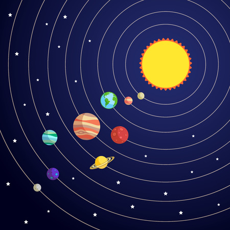 Solar system concept with sun planet orbits and stars on background vector illustrationのイラスト素材
