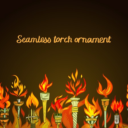 Fire glowing flame retro sketch torch winner symbol seamless ornament border vector illustrationのイラスト素材