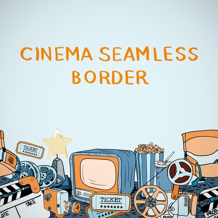 Cinema film entertainment decorative sketch  seamless border ornament vector illustrationのイラスト素材