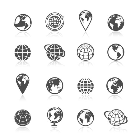Globe black and white earth world globe symbol icons set vector illustrationのイラスト素材