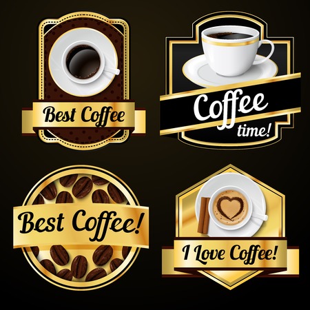 Coffee espresso cappuccino latte with milk froth cups labels set vector illustrationのイラスト素材