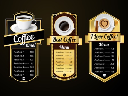 Coffee espresso cappuccino latte with milk froth cups labels set vector illustrationのイラスト素材