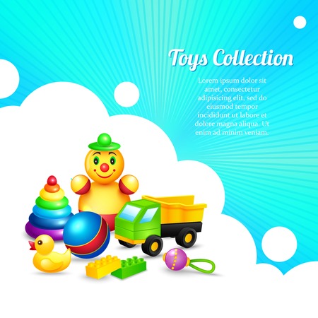 Decorative kids toys composition collection of ball pyramid truck rattle vector illustrationのイラスト素材