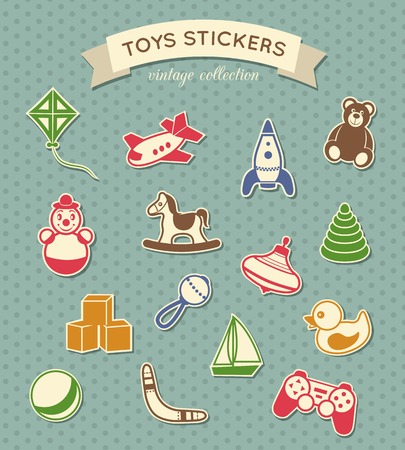 Kid children toys stickers vintage collection isolated vector illustrationのイラスト素材