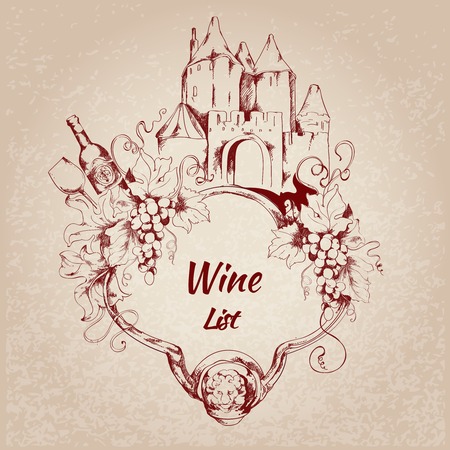 Wine restaurant list card with grape house bottle elements vector illustrationのイラスト素材