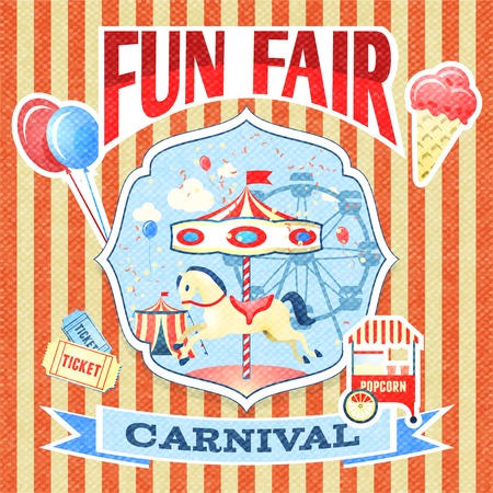 Vintage carnival fun fair theme park poster template vector illustration