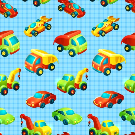 Toy transport decorative seamless pattern with truck racing car auto isolated vector illustrationのイラスト素材