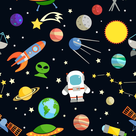 Space and astronomy decorative symbols seamless pattern vector illustrationのイラスト素材