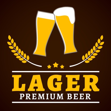Premium lager beer glasses with foam and wheat ear poster vector illustrationのイラスト素材