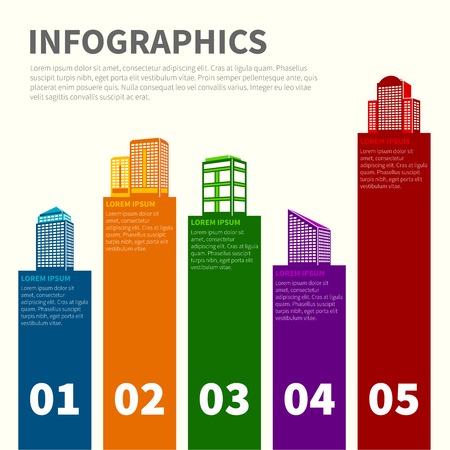 Business modern urban office and private buildings infographics set vector illustrationのイラスト素材