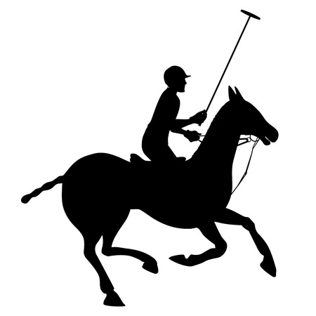Horse sport polo club player in helmet on horseback black silhouette poster emblem vector illustrationのイラスト素材