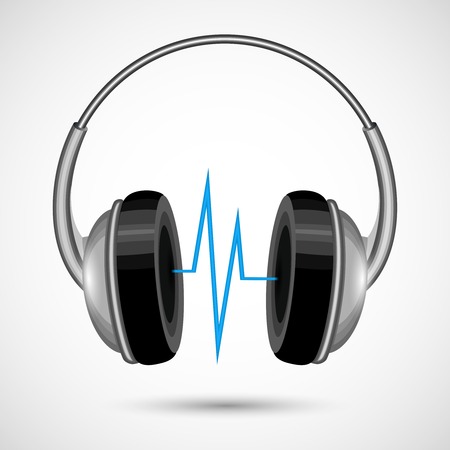 Headphones with abstract soundwave isolated on white background poster vector illustrationのイラスト素材