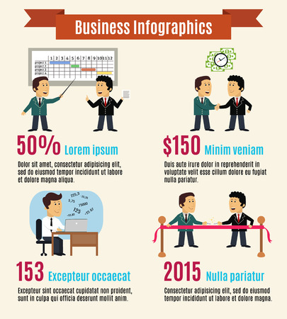 Business life infographics with working meeting people vector illustrationのイラスト素材