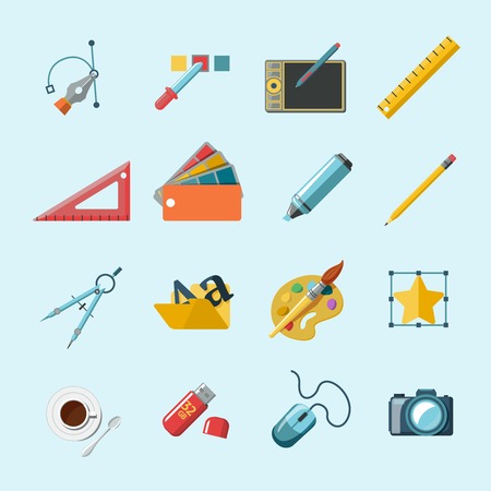 Graphic designer studio tools creative process set isolated vector illustrationのイラスト素材