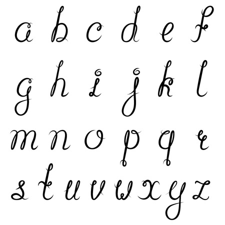 Calligraphic vintage script font alphabet isolated vignette cursive symbols vector illustrationのイラスト素材