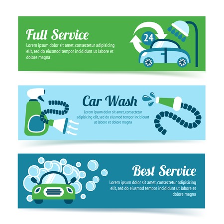 Car wash auto cleaner washer shower service banners set isolated vector illustrationのイラスト素材