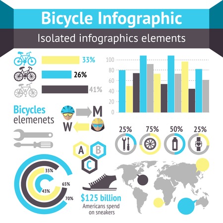 Bicycle sport fitness infographic elements with charts and diagrams vector illustrationのイラスト素材