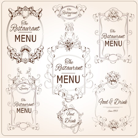 Elegant floral calligraphy retro style restaurant menu labels vector illustrationのイラスト素材
