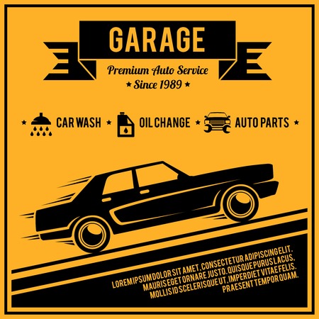 Auto mechanic service retro style car garage poster vector illustration.のイラスト素材