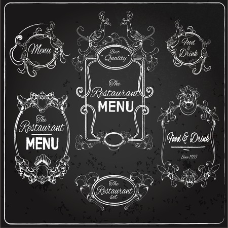 Elegant floral calligraphy chalkboard restaurant menu labels vector illustrationのイラスト素材