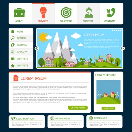 Eco green energy nature web site design template with navigation buttons vector illustrationのイラスト素材