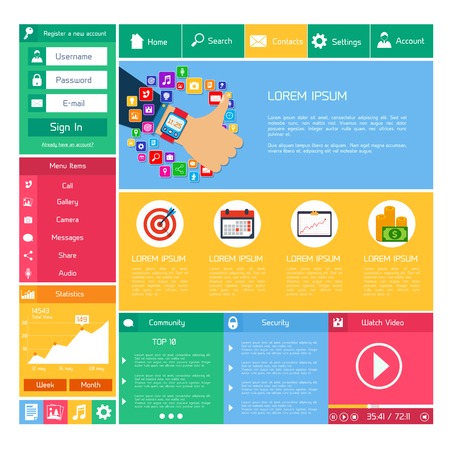 Flat website design template internet and applications layout elements vector illustrationのイラスト素材