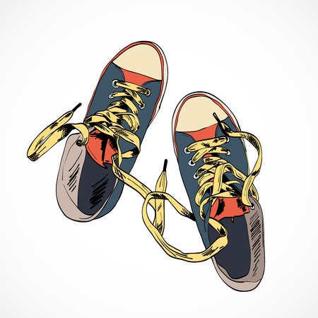 Colored funky gumshoes fashion sneakers isolated on white background vector illustrationのイラスト素材