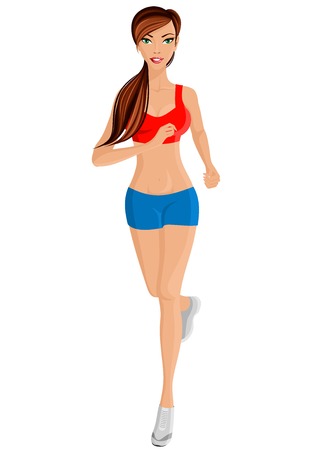 Full length portrait of young sexy attractive young running woman isolated on white background vector illustrationのイラスト素材