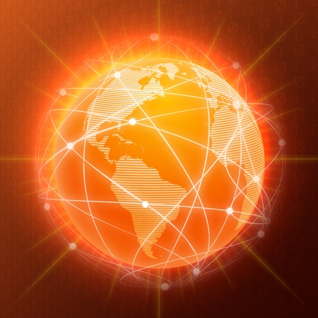 Network globe orange sphere earth map social media concept vector illustrationのイラスト素材